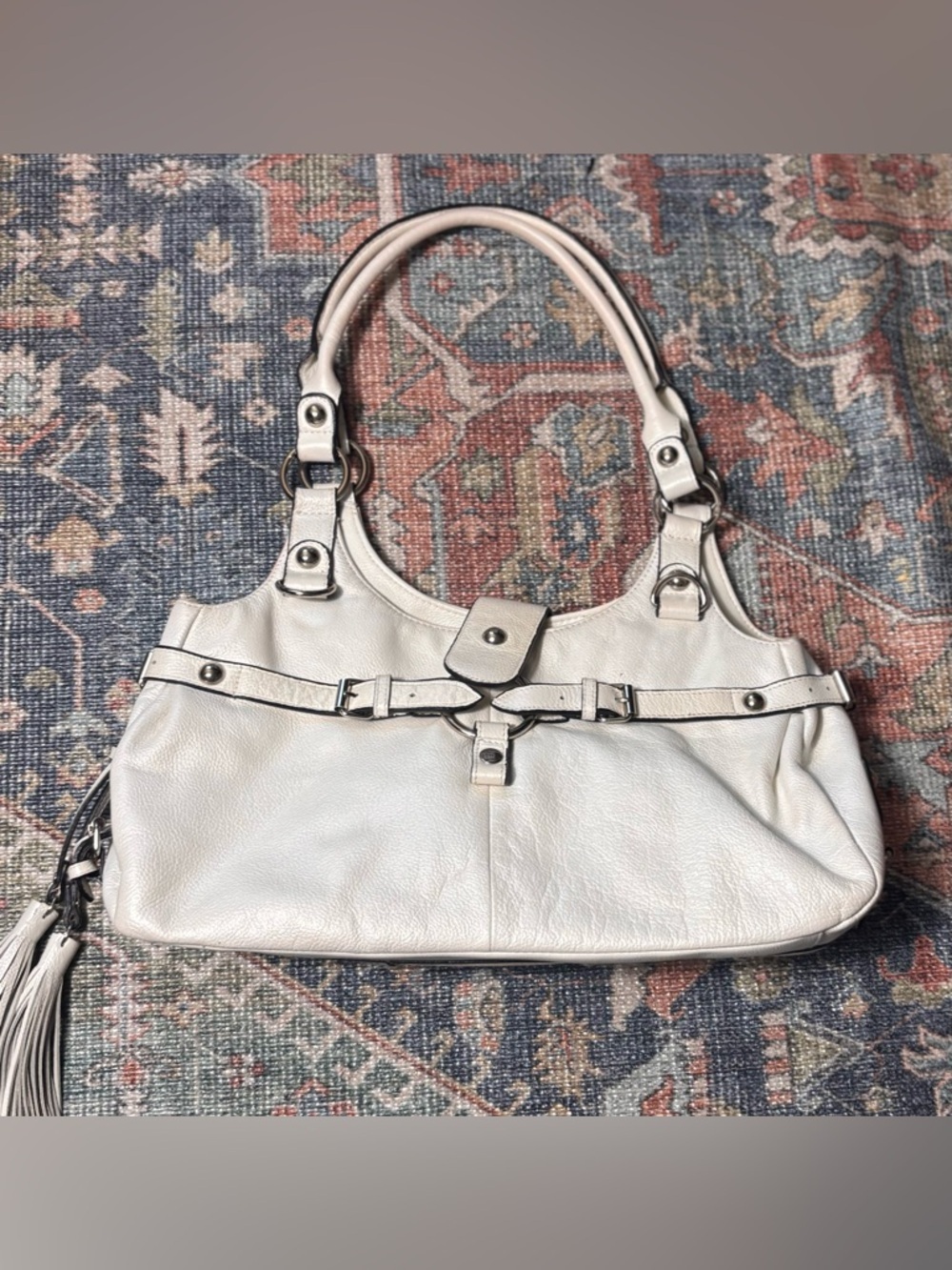 Kate Landry White Pebbled Leather Shoulder Bag – Y2K Style